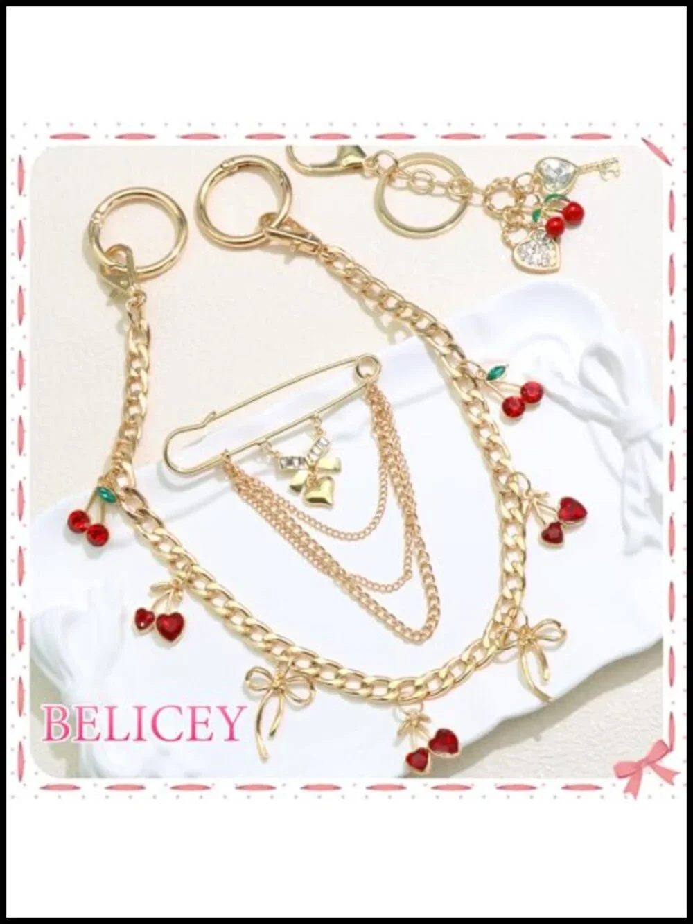 Purse Charms Bag Chains Keychain Brooch Set with Lobster Clasp Alloy Metal